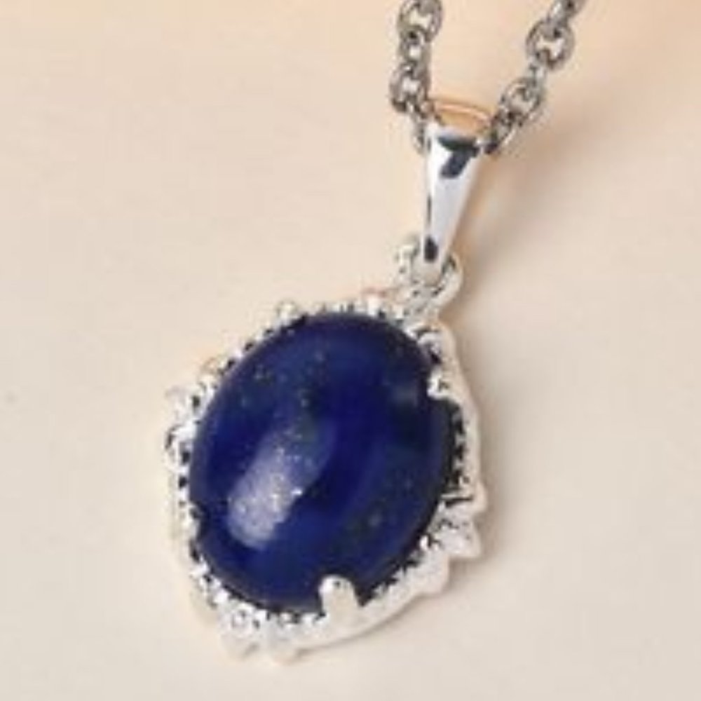Genuine Denim Lapis Solitaire Pendant SS Necklace and matching Bracelet Set NWT